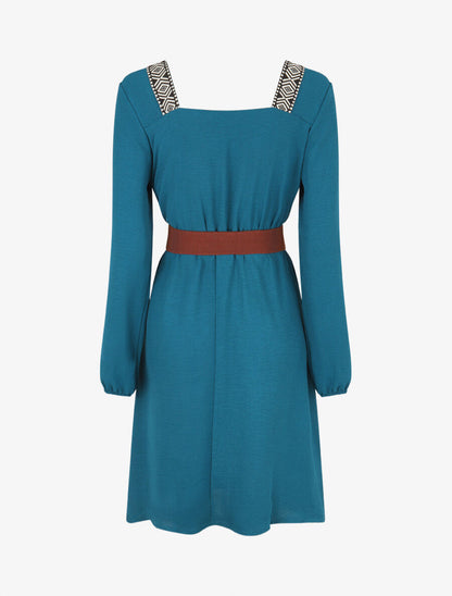 Robe fluide à col carré stylisé - Bleu pétrole - 2