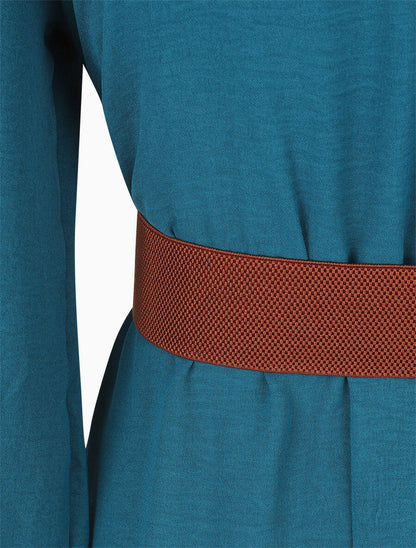 Robe fluide à col carré stylisé - Bleu pétrole - 3