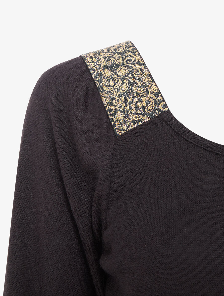Robe bimatière à col à bandes élastiquées stylisées - Noir - 3