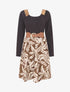 Robe bimatière à col à bandes élastiquées stylisées - Marron - 1