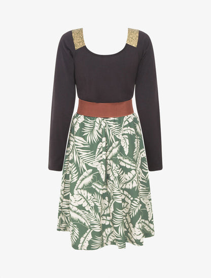 Robe bimatière à col à bandes élastiquées stylisées - Kaki - 2