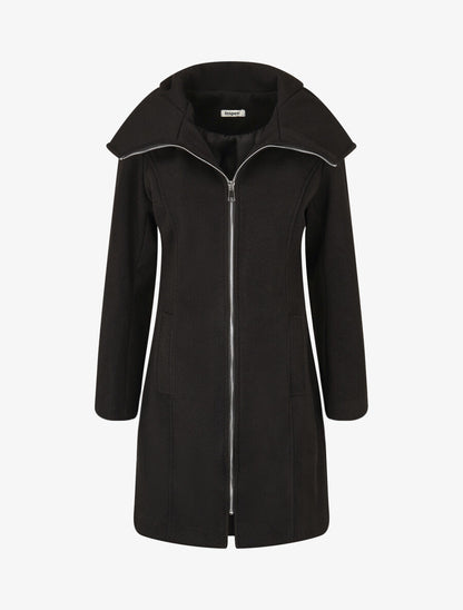 Manteau texturé et zippé à capuche - Noir - 1