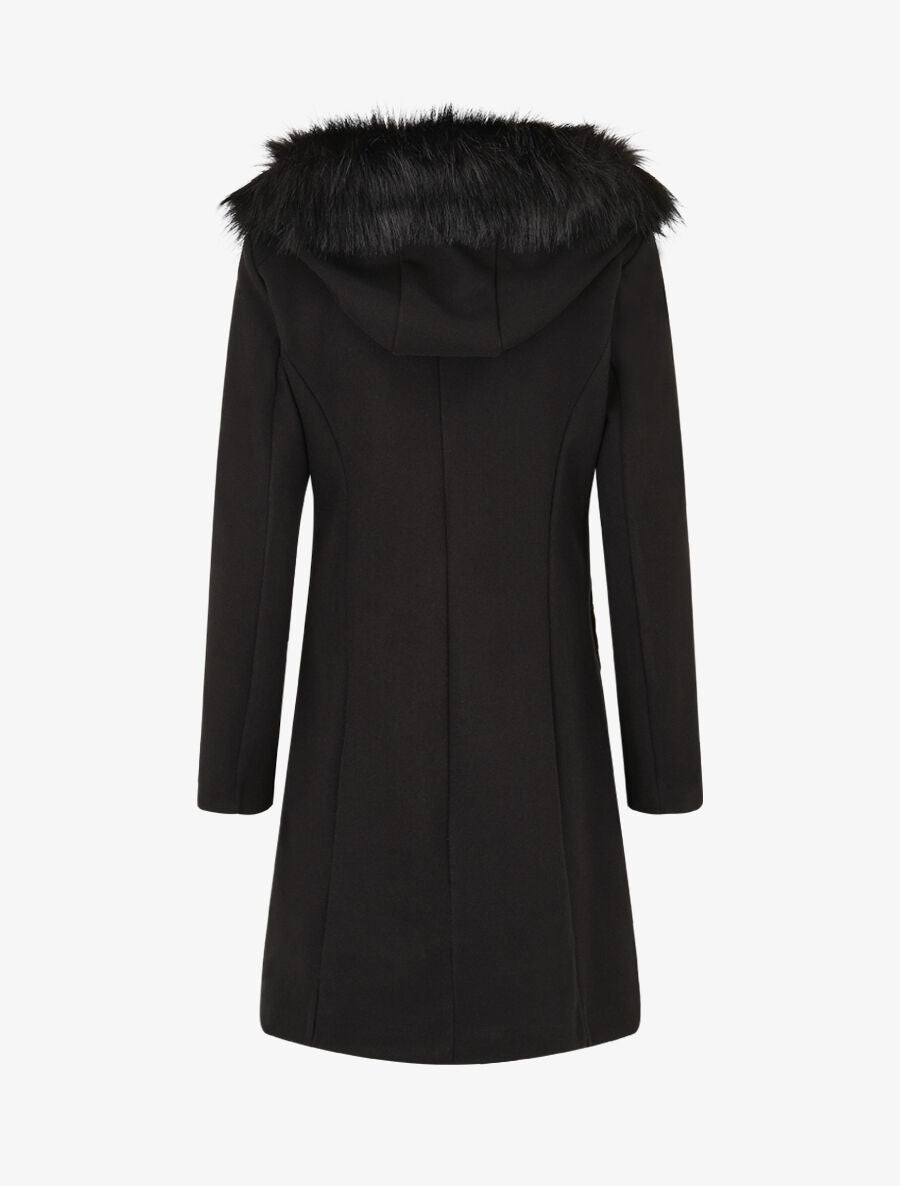 Manteau long à capuche et fourrure synthétique - Noir - 2