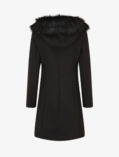 Manteau long à capuche et fourrure synthétique - Noir - 2