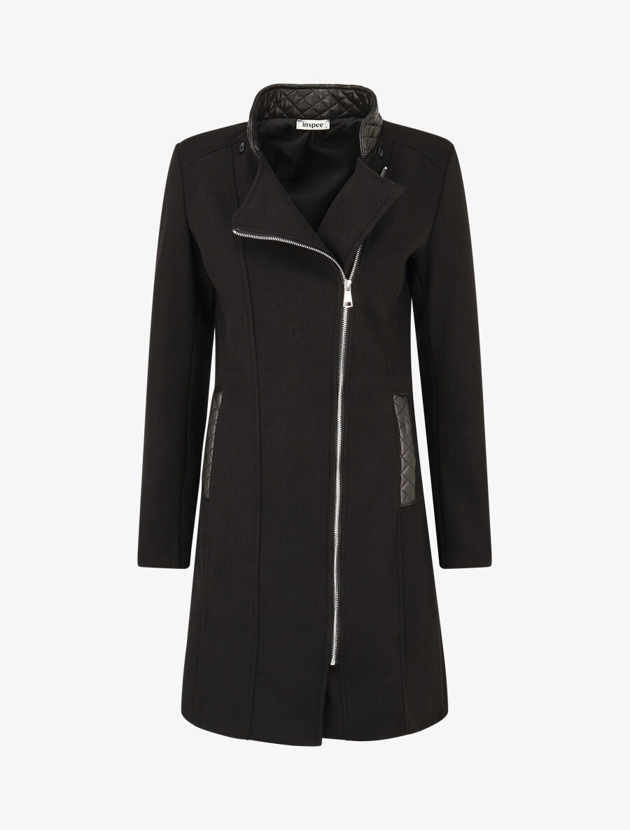 Manteau long à capuche et fourrure synthétique - Noir - 4