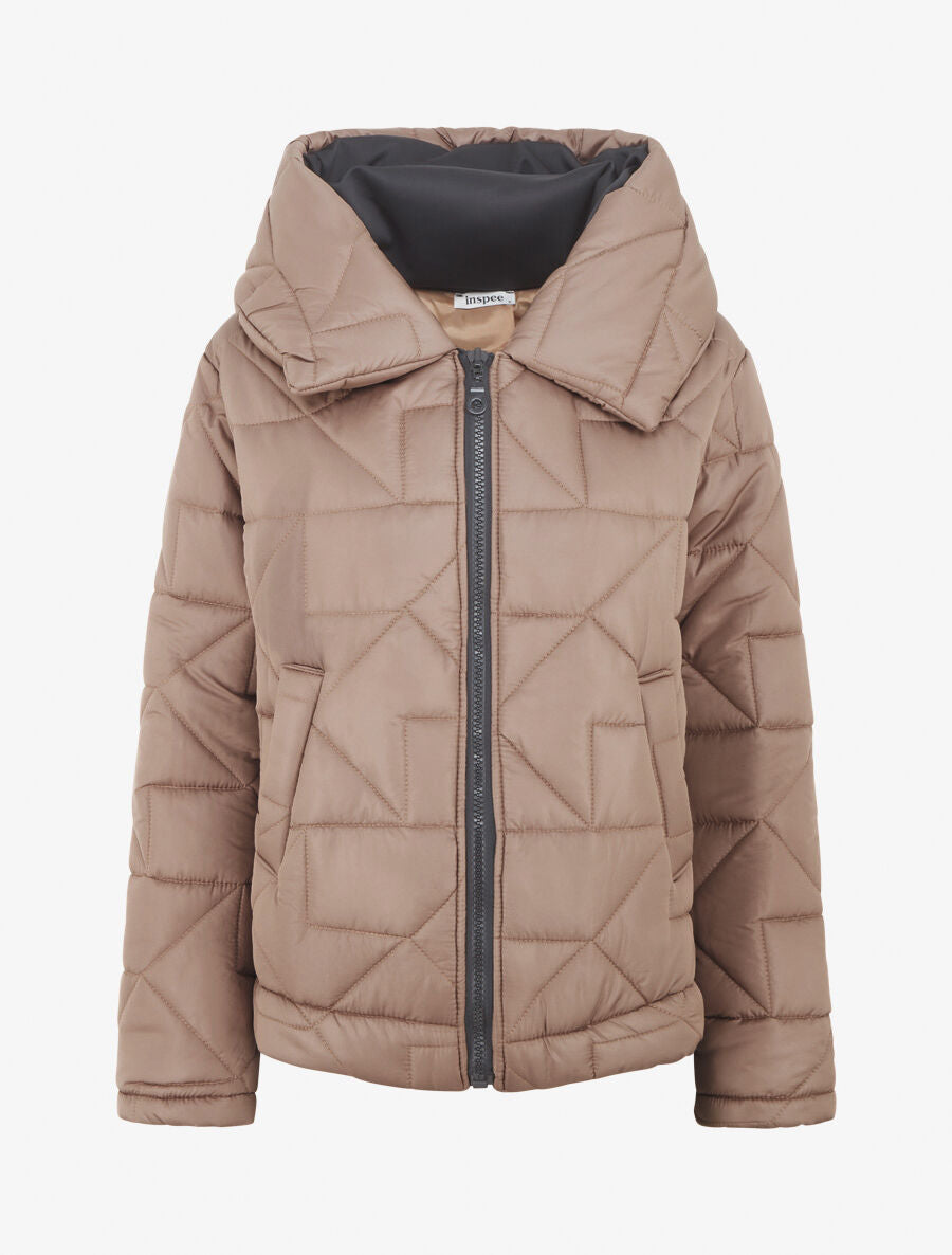 Doudoune mi-longue à col enveloppant - Taupe - 4