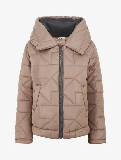 Doudoune mi-longue à col enveloppant - Taupe - 4