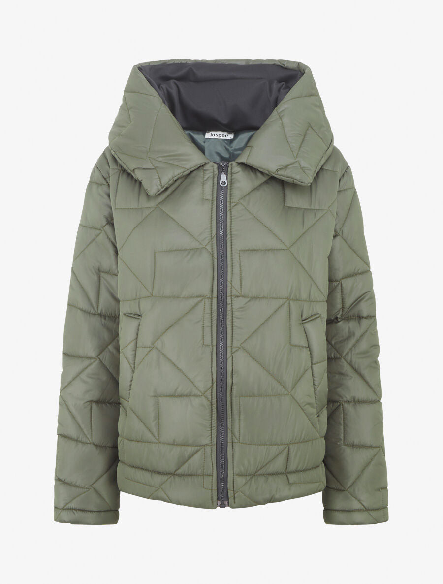 Doudoune mi-longue à col enveloppant - Kaki - 1