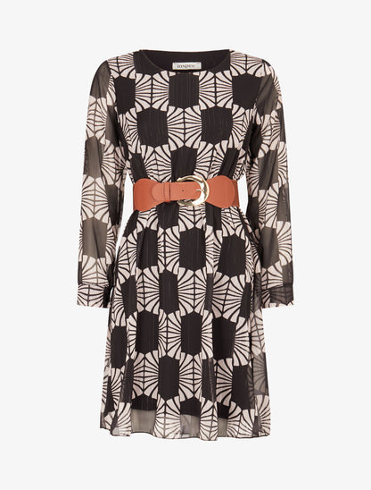 Robe légère en voile lamé imprimé marguerites stylisées - Noir - 4