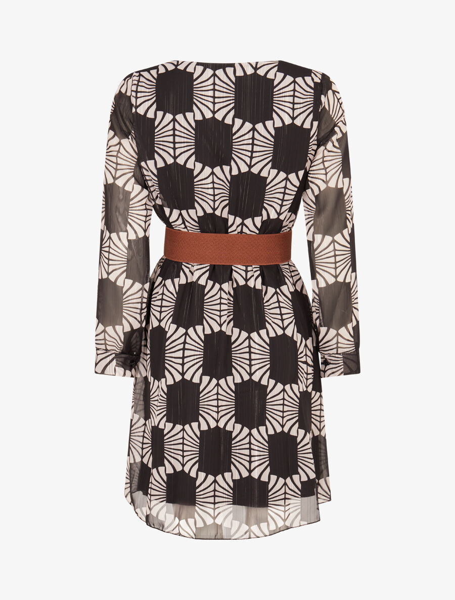 Robe légère en voile lamé imprimé marguerites stylisées - Noir - 2