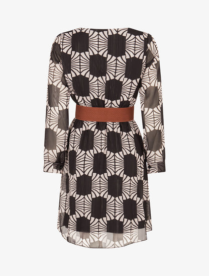 Robe légère en voile lamé imprimé marguerites stylisées - Noir - 2