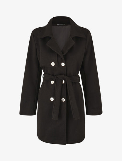 Manteau long à fermeture boutonnée dorée - Noir - 1
