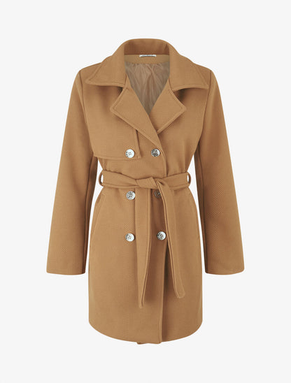 Manteau long à fermeture boutonnée dorée - Camel - 1