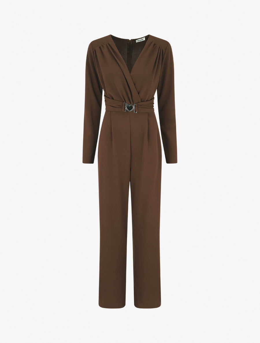 Combinaison unie à empiècement métal style coeur - Marron - 4