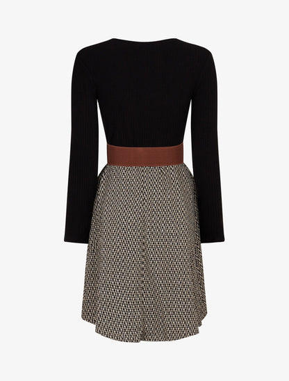 Robe patineuse à jupe irisée et imprimé zig-zag - Noir - 2