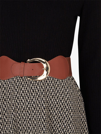 Robe patineuse à jupe irisée et imprimé zig-zag - Noir - 3