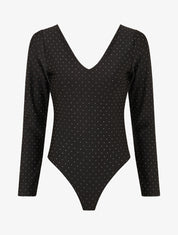 Body uni strassé à col V - Noir - 1