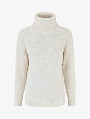 Pull uni en maille à col roulé - Beige - 1