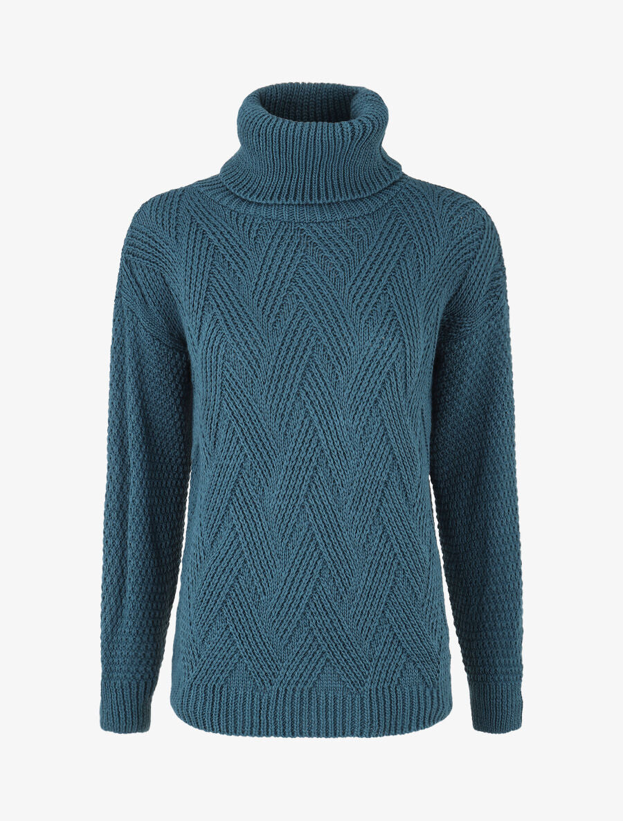 Pull uni en maille à col roulé - Bleu canard - 4