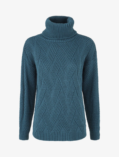 Pull uni en maille à col roulé - Bleu canard - 4