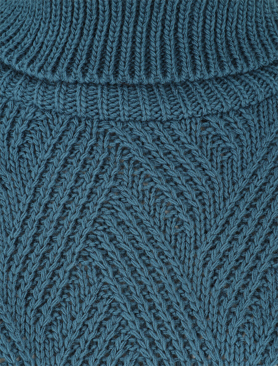 Pull uni en maille à col roulé - Bleu canard - 3
