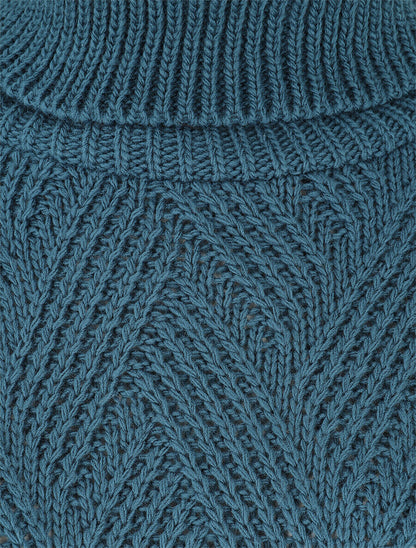 Pull uni en maille à col roulé - Bleu canard - 3