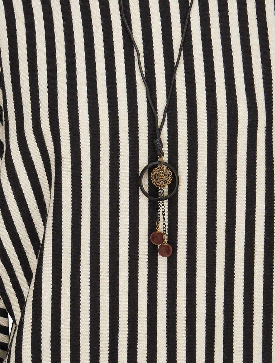 Pull à rayures irisées et col bateau - Noir - 3