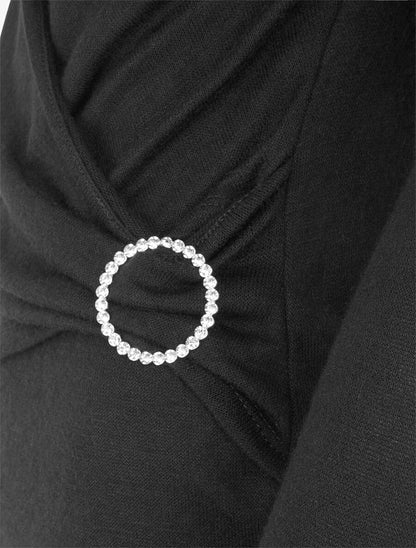 Pull fin effet superposé à empiècement bijou strassé - Noir - 3