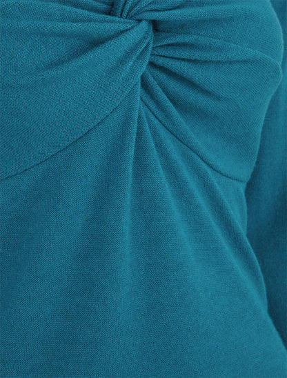 Pull fin à col V stylisé - Bleu canard - 3