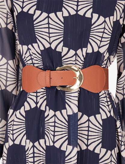 Robe légère en voile lamé imprimé marguerites stylisées - Marine - 3