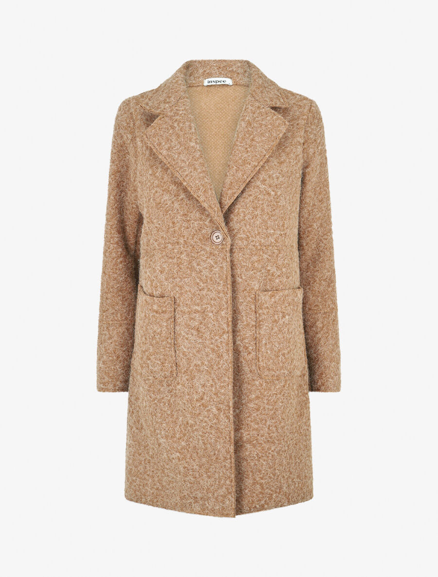 Manteau long uni duveteux - Camel - 4