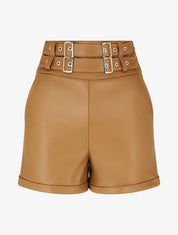 Short en simili à double passants décoratifs - Camel - 1