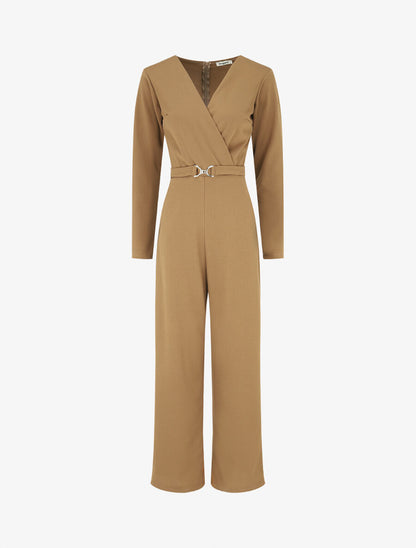 Combinaison unie à manches longues - Camel - 4