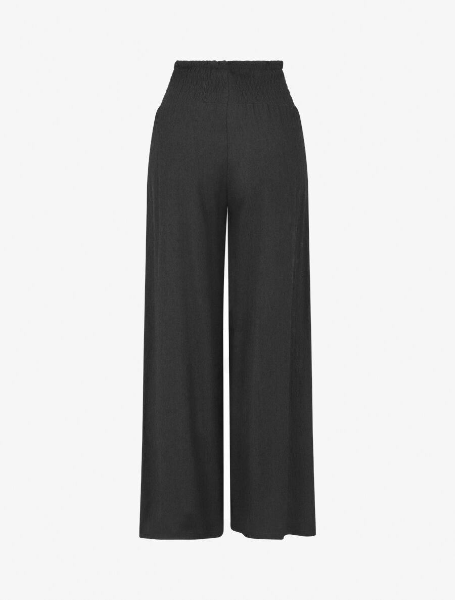 Pantalon fluide et texturé à taille haute - Noir - 2