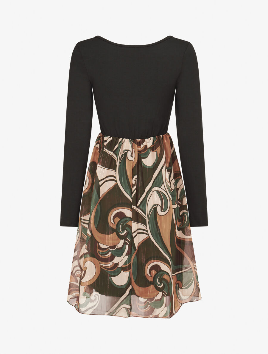 Robe patineuse à jupe imprimé fantaisie lamé - Marron - 2