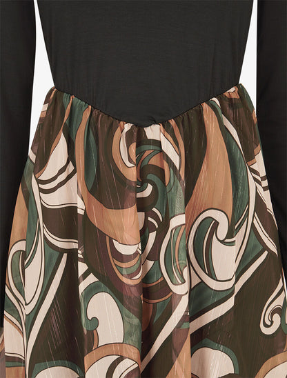 Robe patineuse à jupe imprimé fantaisie lamé - Marron - 3