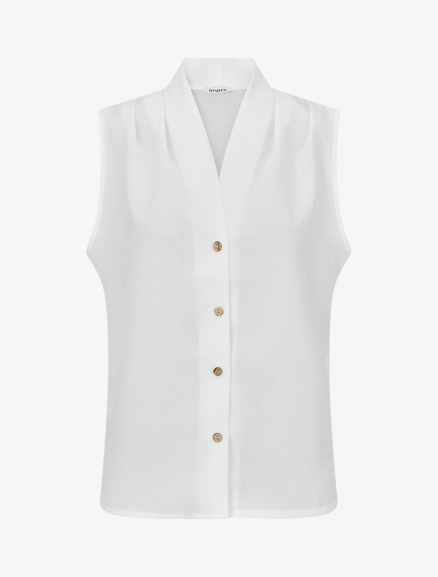 Top uni sans manches boutonné - Blanc - 1