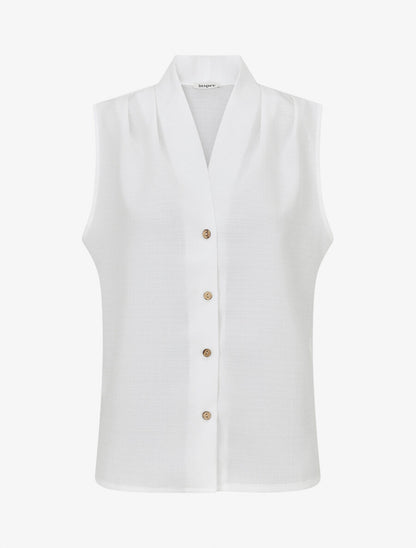 Top uni sans manches boutonné - Blanc - 1