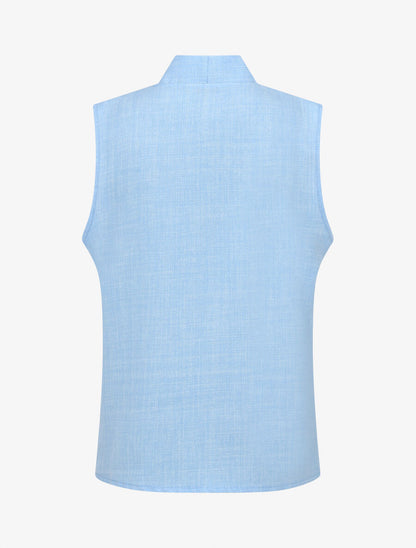 Top uni sans manches boutonné - Bleu - 2