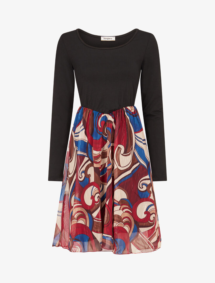 Robe patineuse à jupe imprimé fantaisie lamé - Lie de vin - 1