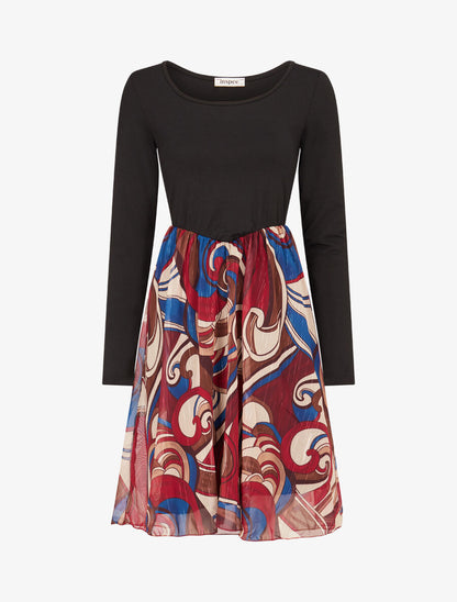 Robe patineuse à jupe imprimé fantaisie lamé - Lie de vin - 1