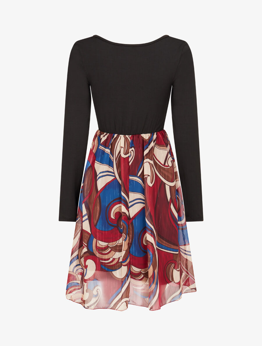 Robe patineuse à jupe imprimé fantaisie lamé - Lie de vin - 2