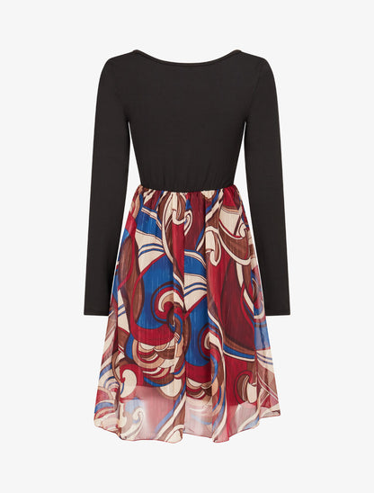 Robe patineuse à jupe imprimé fantaisie lamé - Lie de vin - 2