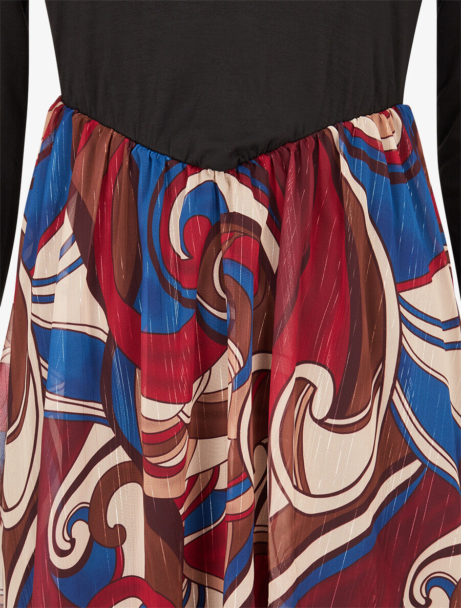Robe patineuse à jupe imprimé fantaisie lamé - Lie de vin - 3