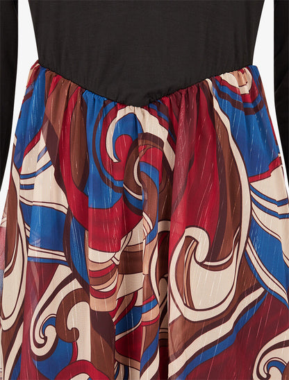 Robe patineuse à jupe imprimé fantaisie lamé - Lie de vin - 3