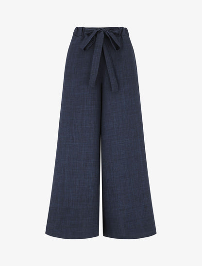 Pantalon uni effet lin - Marine - 1