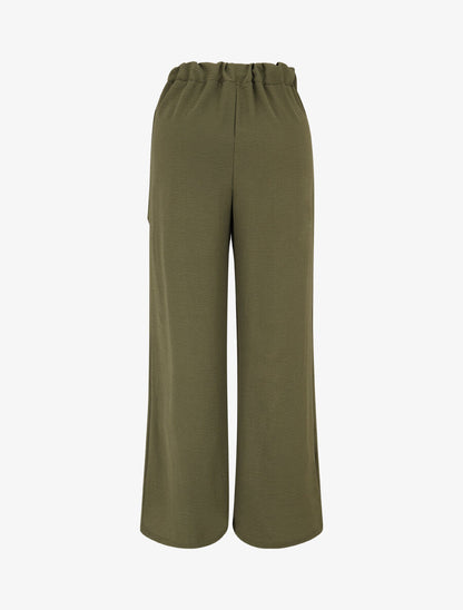 Pantalon droit à pan drapé - Kaki - 2