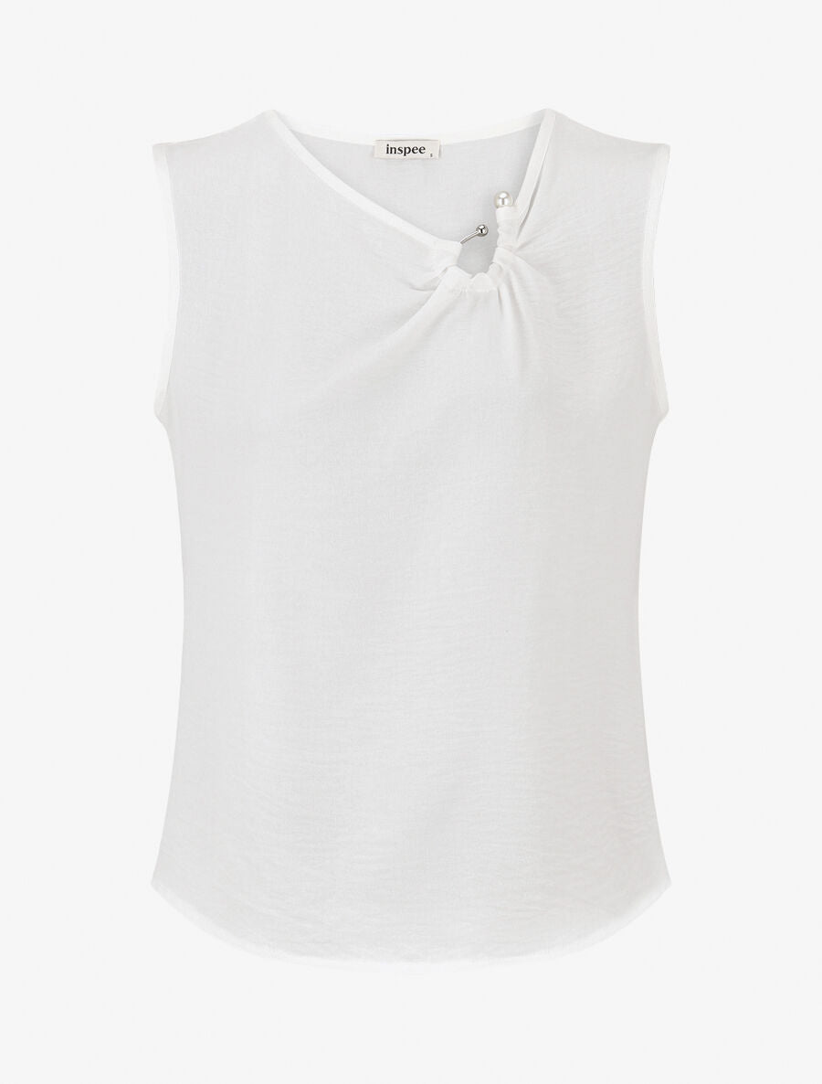 Top sans manches à col asymétrique - Blanc - 4