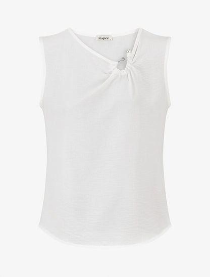 Top sans manches à col asymétrique - Blanc - 4