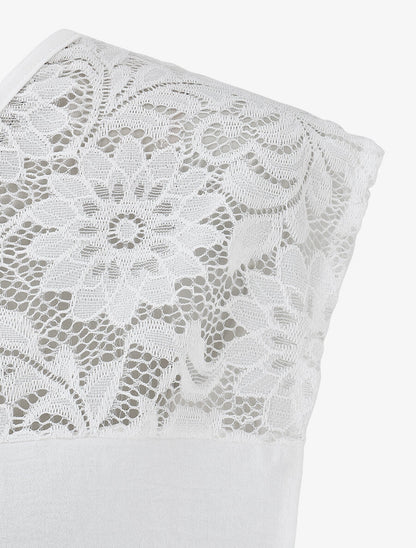 Top droit sans manches col en dentelle - Blanc - 3